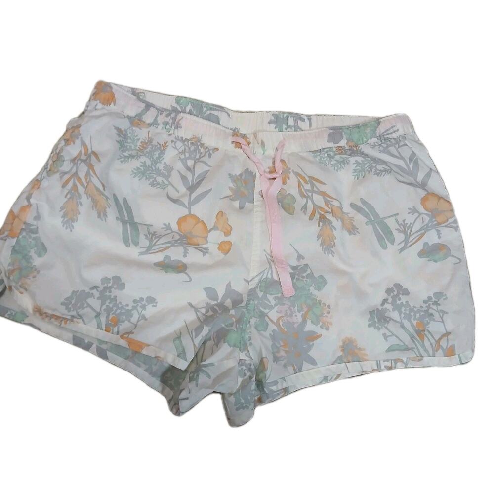Columbia Women’s Pajama Shorts L‎ White Floral Nature Print Dragonfly Mouse